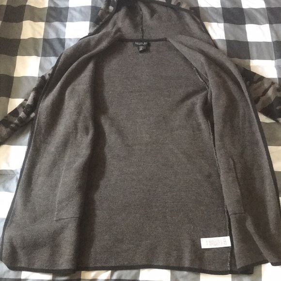 RACHEL ZOE Oversized CAMO Cardigan Sweater Black Olive Army Green Hood Sz XS S - Picture 14 of 15